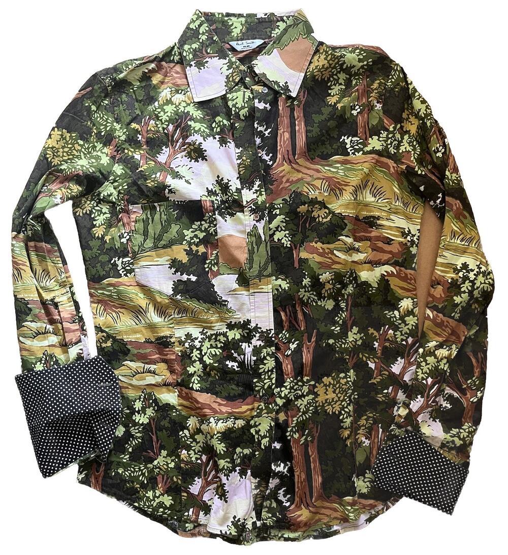 Paul Smith Blue Womens Forest Print Shirt Made Italy Cotton Cufflink Cuffs